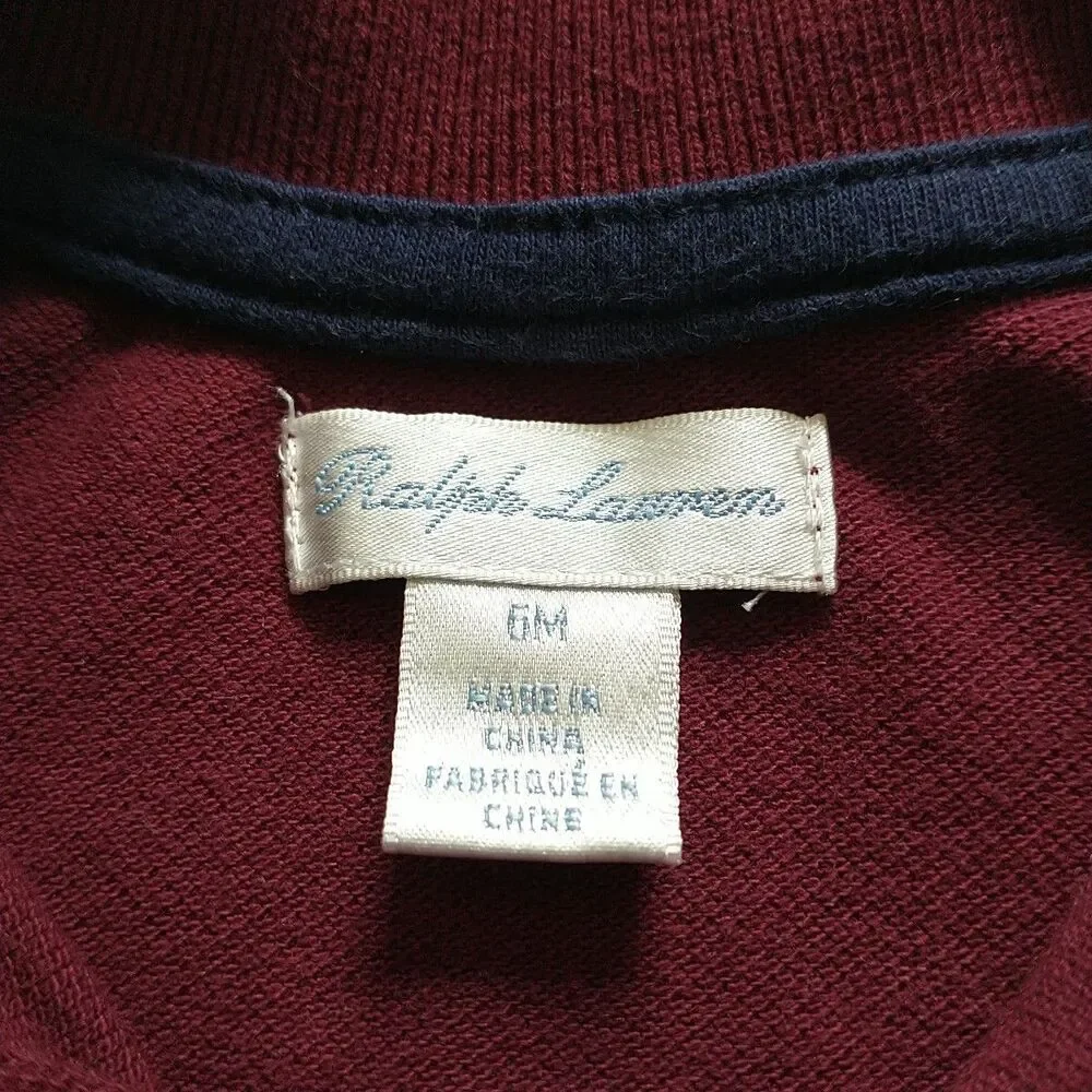 Ralph Lauren Polo Shirt Baby Boy 6M Red Burgundy Big Yellow Pony 3 Preppy